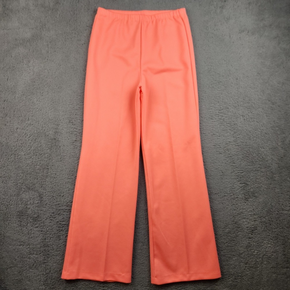 Vintage 70s Bell Bottom Pants Womens 12 (26x30)Orange High Waist Flare Polyester